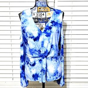 INC International Concepts NWT Women’s Blue Tie Dye  Cold-Shoulder Top Medium